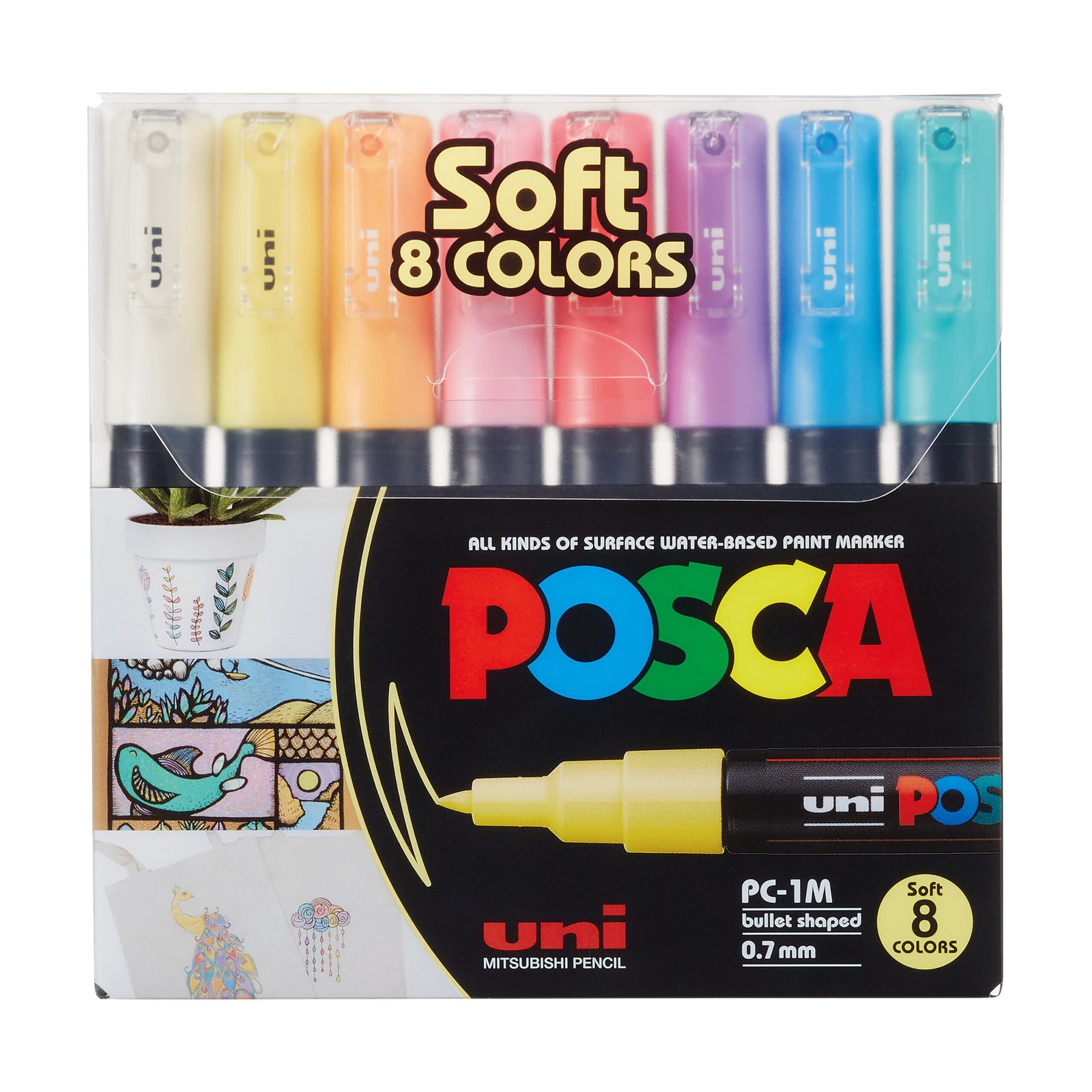 Uni POSCA 1M Set SOFT 8 colores – Pin Type 0,7 mm